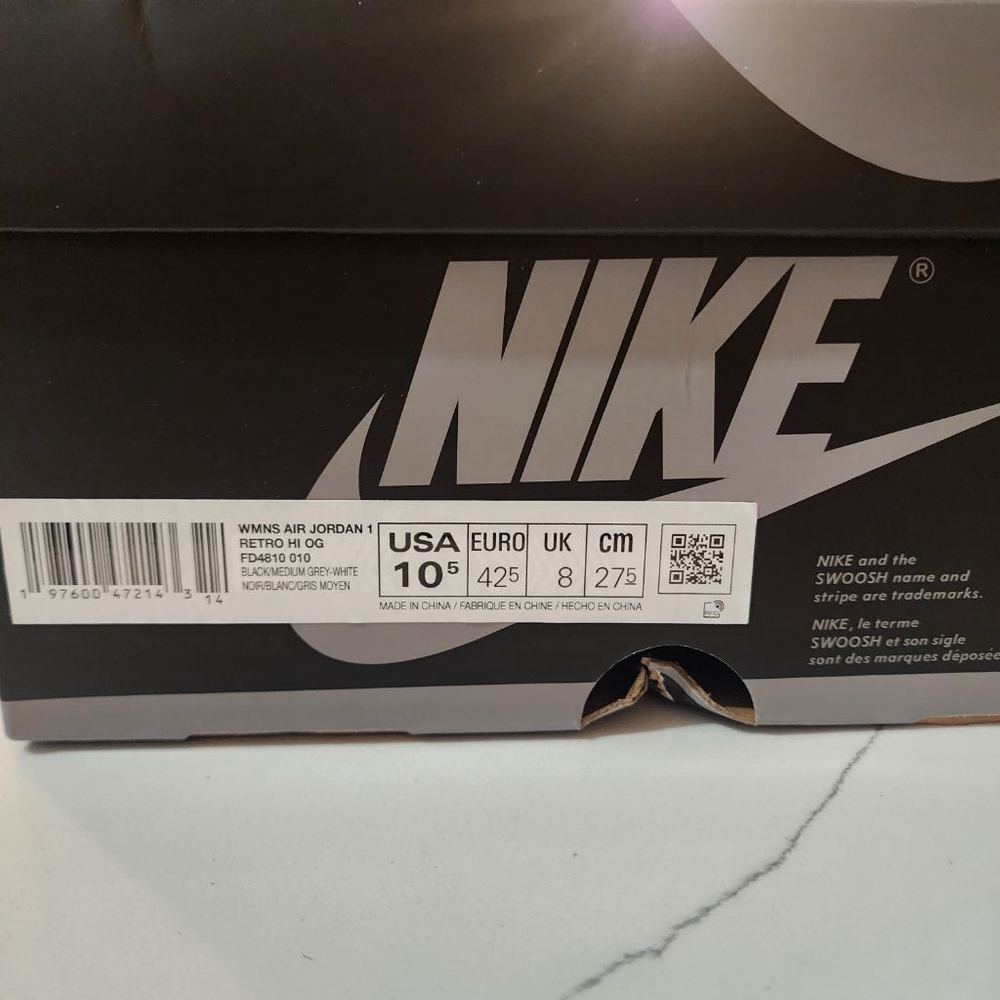 Nike Air Jordan 1 High OG Shadow 2.0 Women's Size 10.5 Black/Silver. New - Picture 11 of 12
